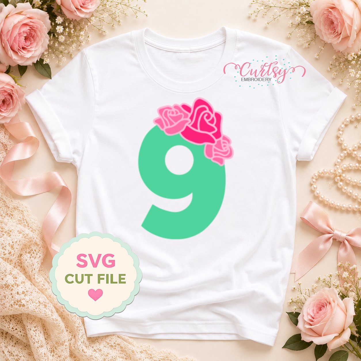 9th Birthday Roses Applique Design _ Logo 1 9th Birthday Roses Applique Design _ Logo 1