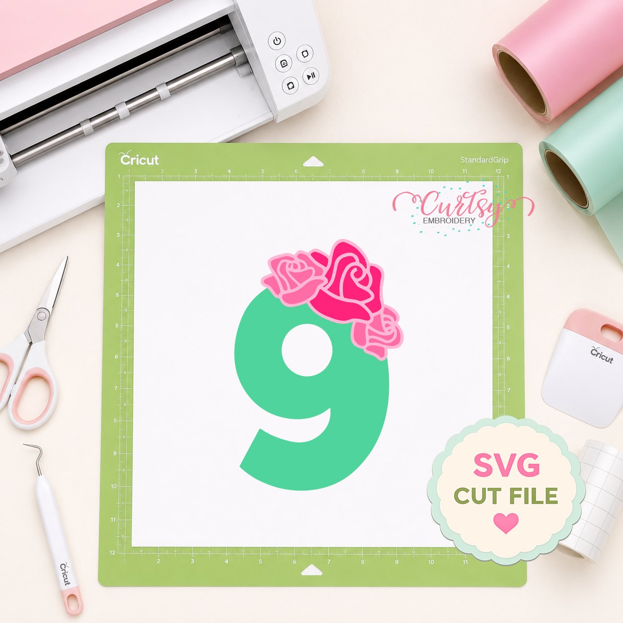 9th Birthday Roses Applique Design _ Logo 2 9th Birthday Roses Applique Design _ Logo 2