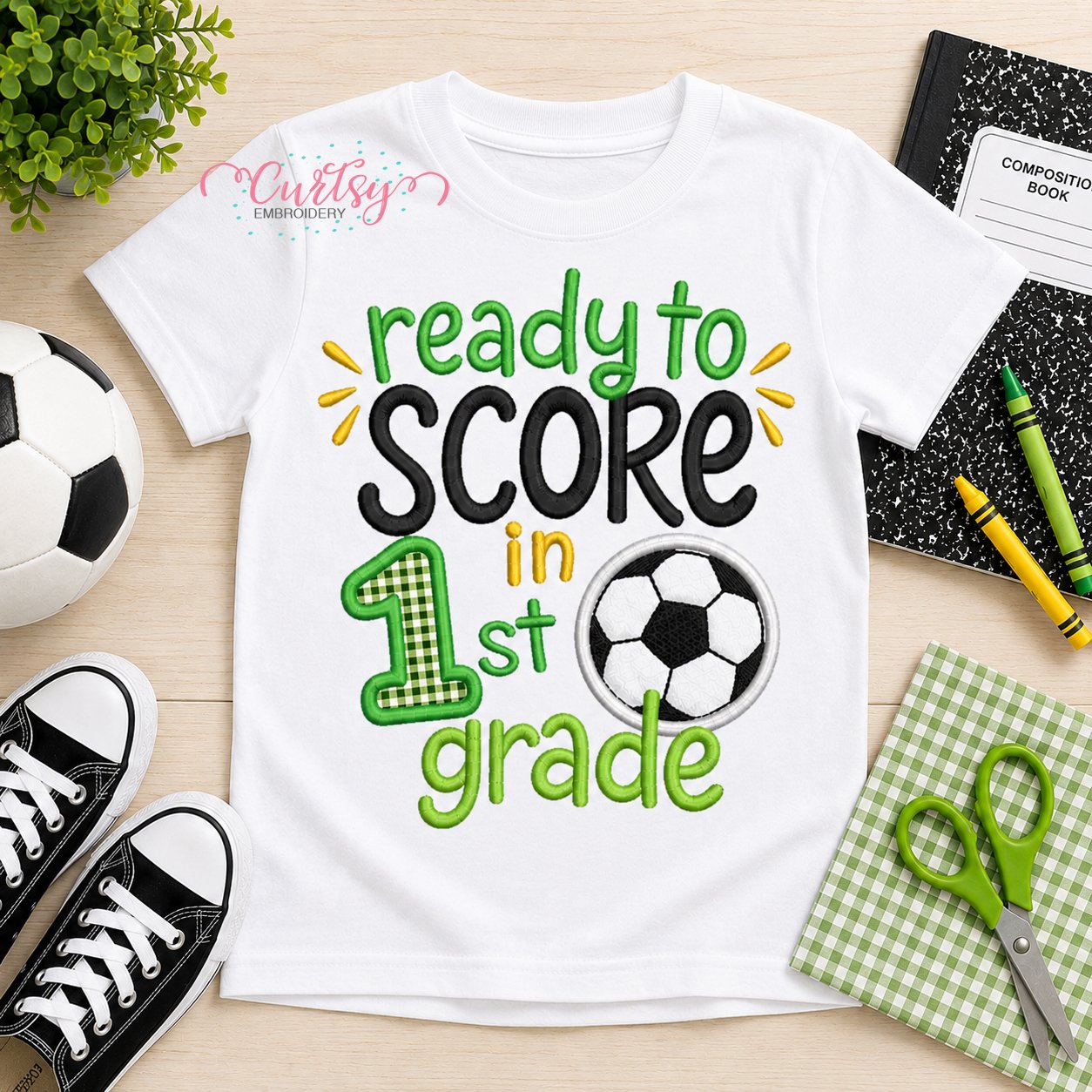 Ready to Score in 1st Grade Soccer Applique Design _ Logo 1 Ready to Score in 1st Grade Soccer Applique Design _ Logo 1