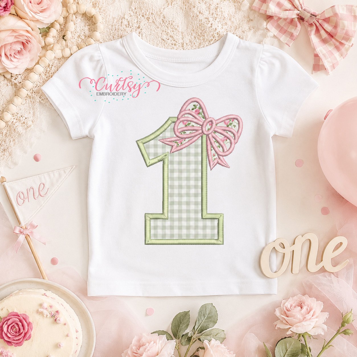 1st Birthday Bow Applique Design _ Logo 1