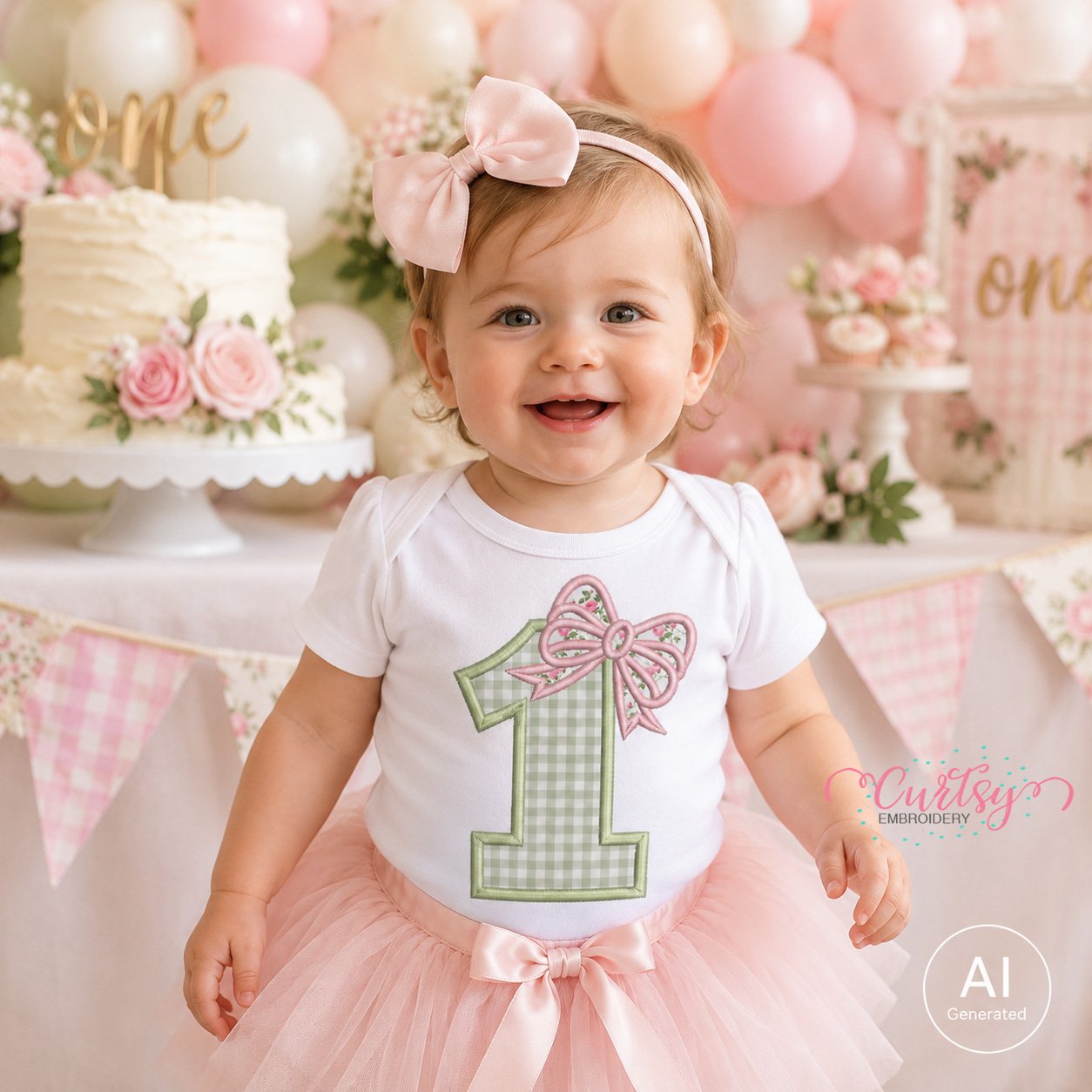 1st Birthday Bow Applique Design _ Logo 2