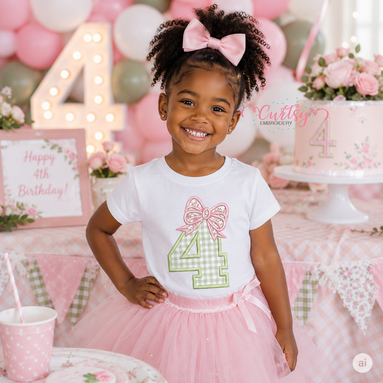 4th Birthday Bow Applique Design _ Logo 2