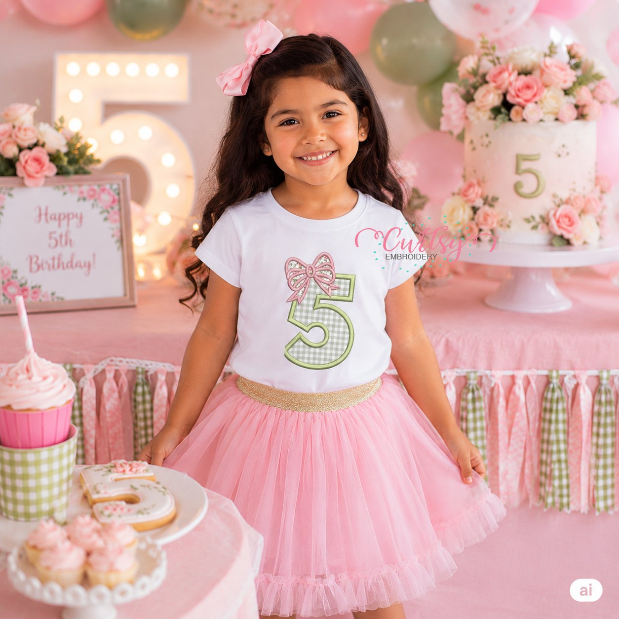 5th Birthday Bow Applique Design _ Logo 2