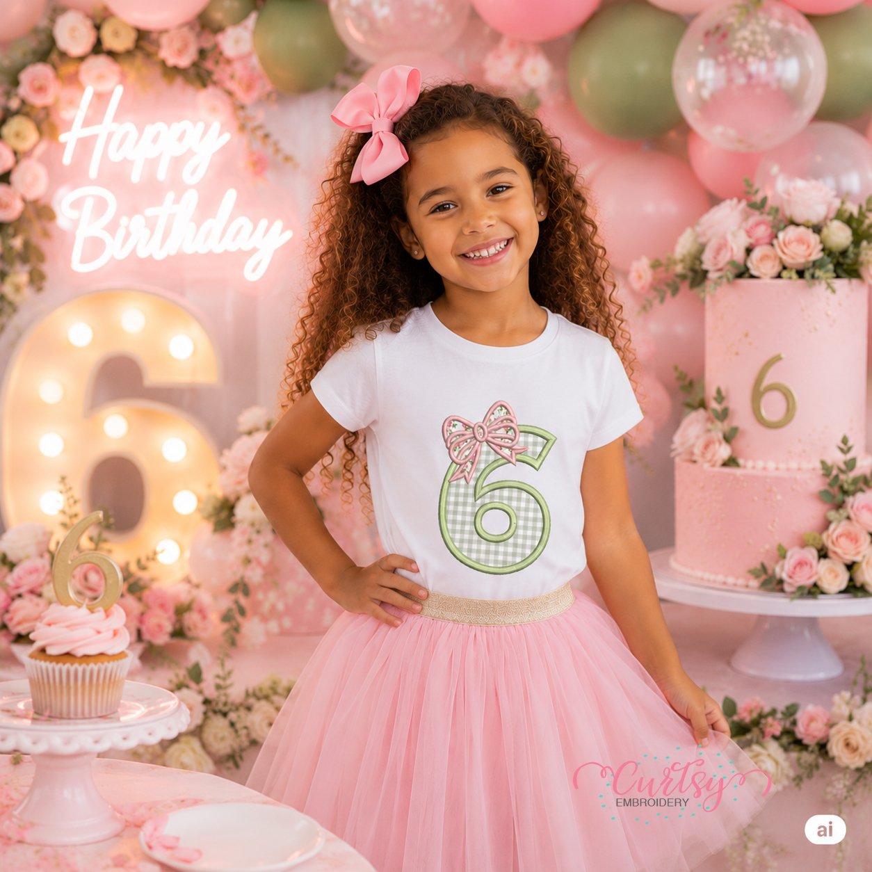 6th Birthday Bow Applique Design _ Logo 2