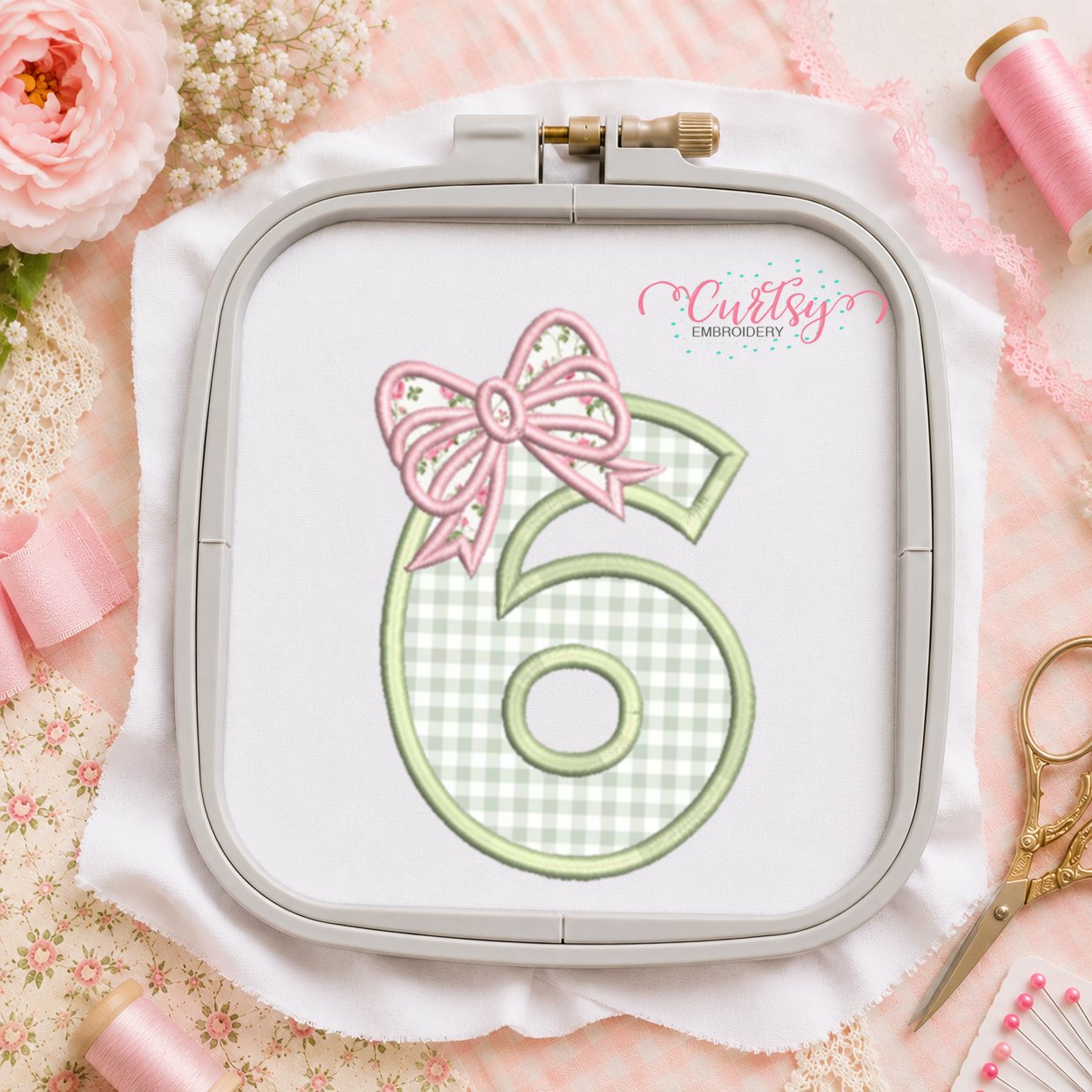 6th Birthday Bow Applique Design _ Logo 3