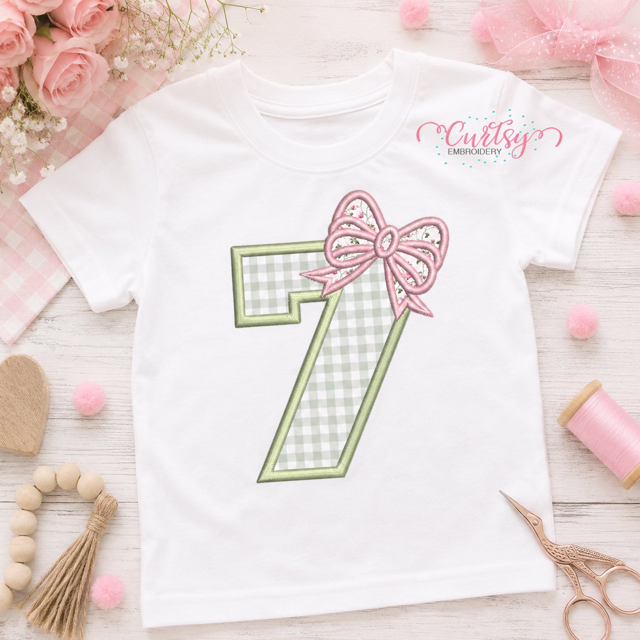 7th Birthday Bow Applique Design _ Logo 1