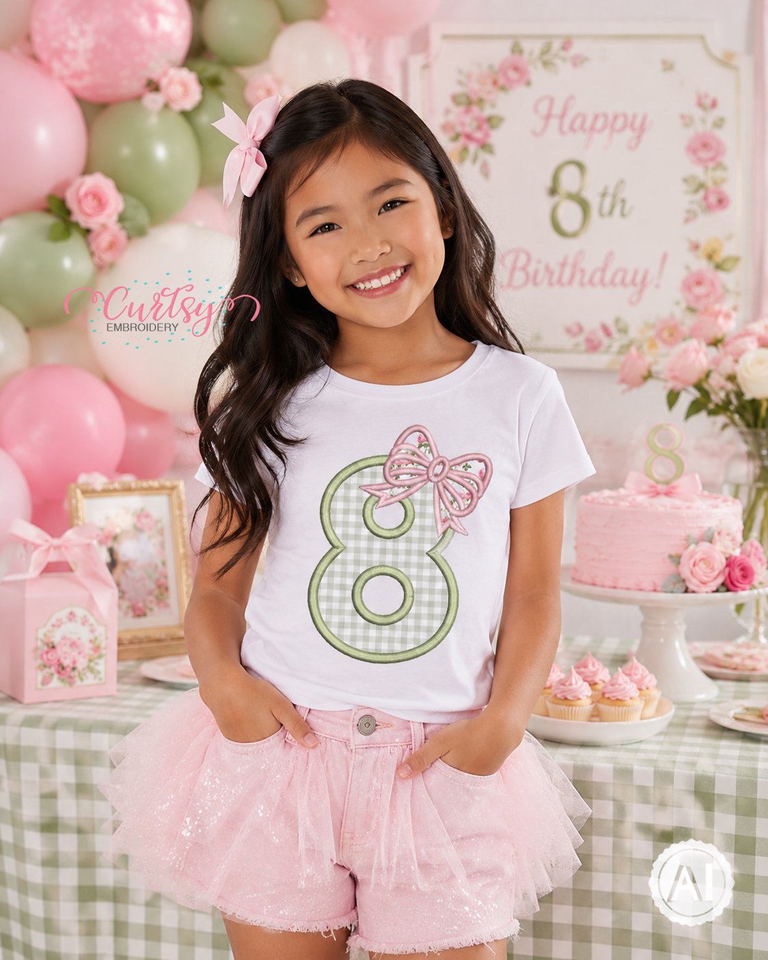 8th Birthday Bow Applique Design _ Logo 2 8th Birthday Bow Applique Design _ Logo 2