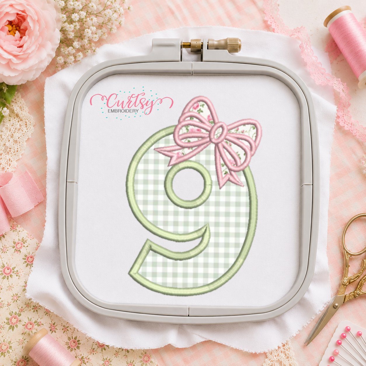 9th Birthday Bow Applique Design _ Logo 3 9th Birthday Bow Applique Design _ Logo 3