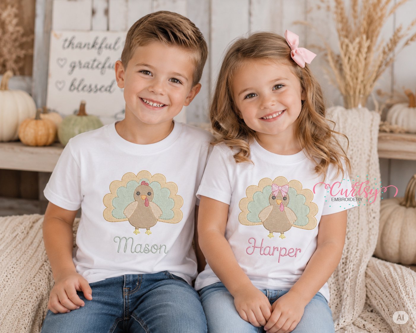 Boy and Girl Turkey Combo Embroidery Design _ Logo 1 Boy and Girl Turkey Combo Embroidery Design _ Logo 1