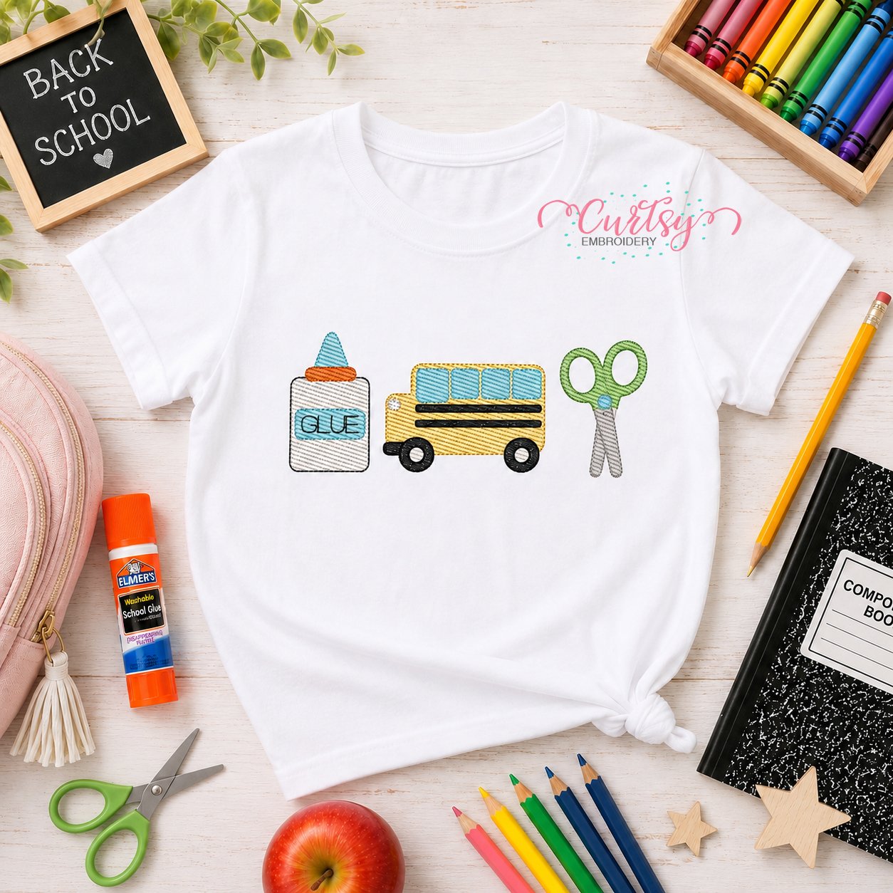Bus Glue Scissors Trio Quick Stitch Embroidery Design _ Logo 1 Bus Glue Scissors Trio Quick Stitch Embroidery Design _ Logo 1