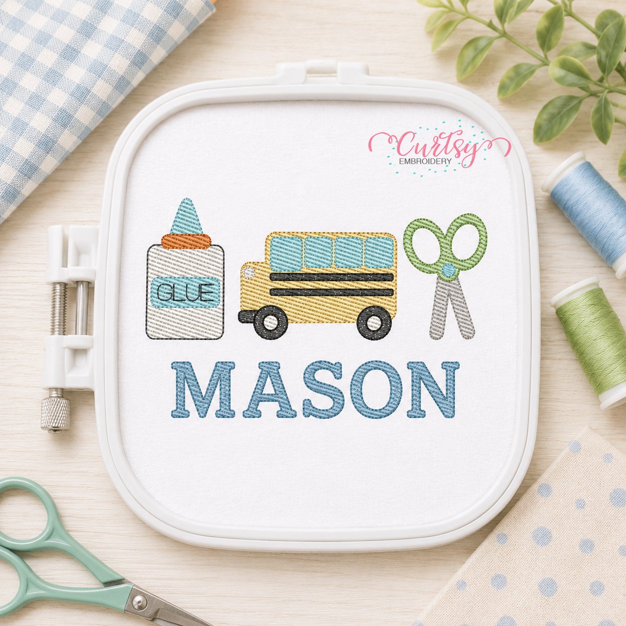 Bus Glue Scissors Trio Quick Stitch Embroidery Design _ Logo 3 Bus Glue Scissors Trio Quick Stitch Embroidery Design _ Logo 3