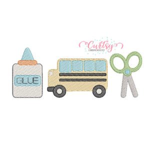 School Bus Trio Quick Stitch Embroidery