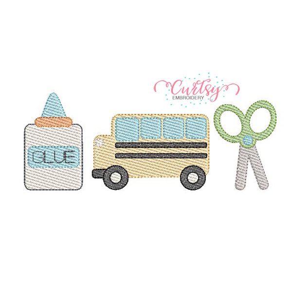 Bus Glue Scissors Trio Quick Stitch Embroidery Design _ Website Bus Glue Scissors Trio Quick Stitch Embroidery Design _ Website