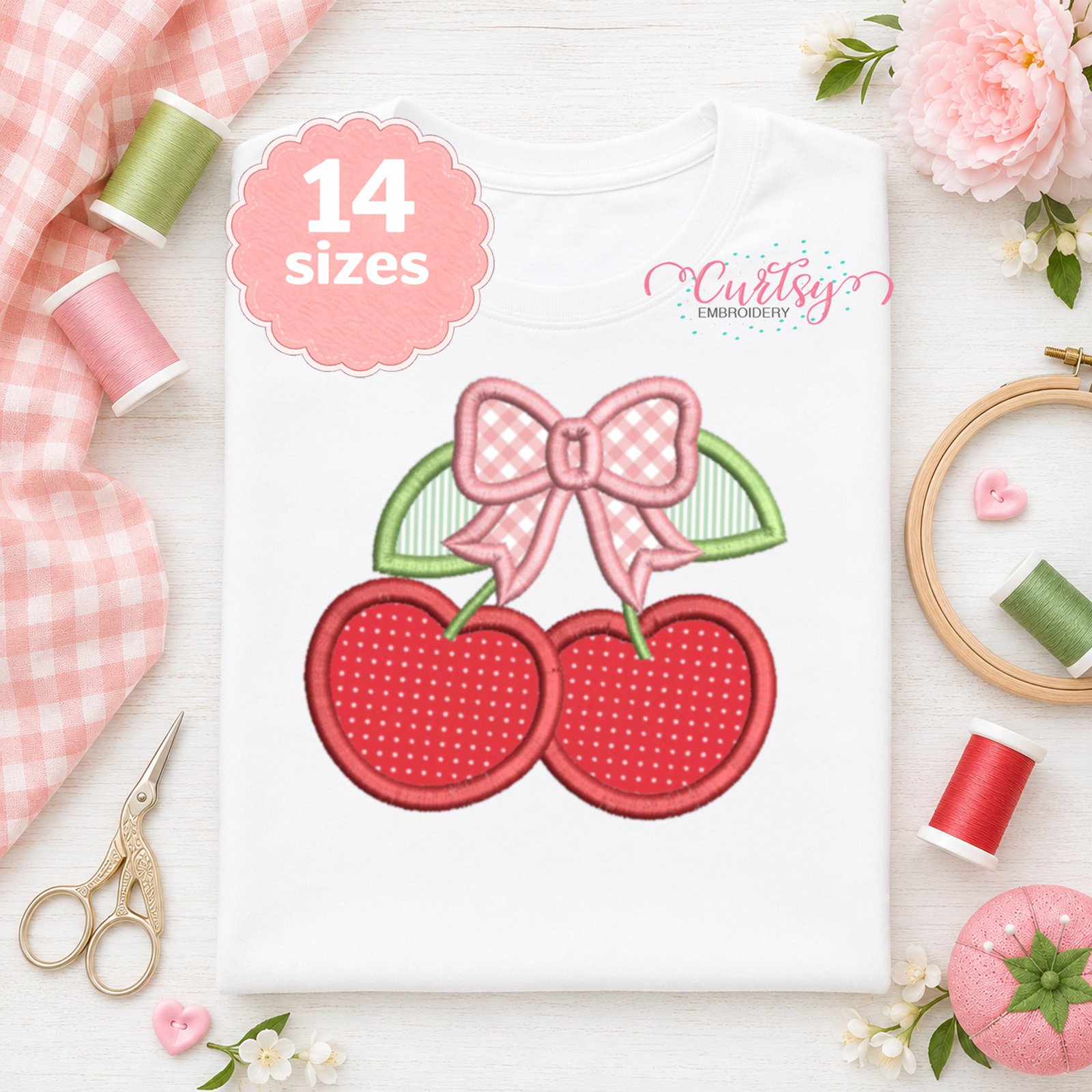 Cherries with Bow Applique Design _ Etsy 2000