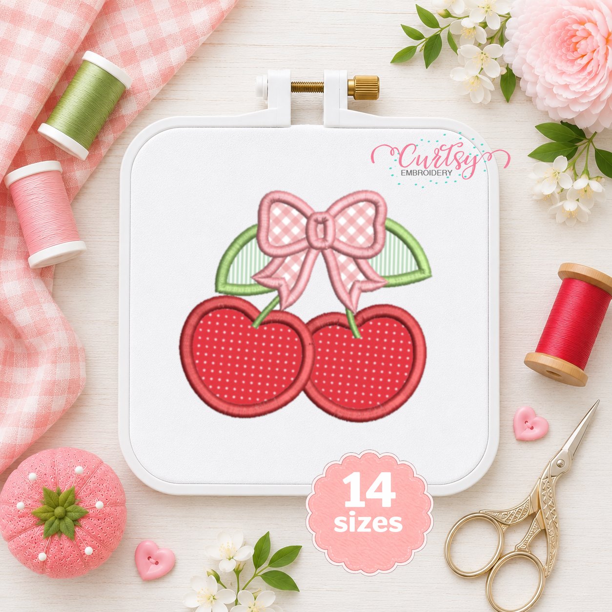 Cherries with Bow Applique Design _ Logo 2