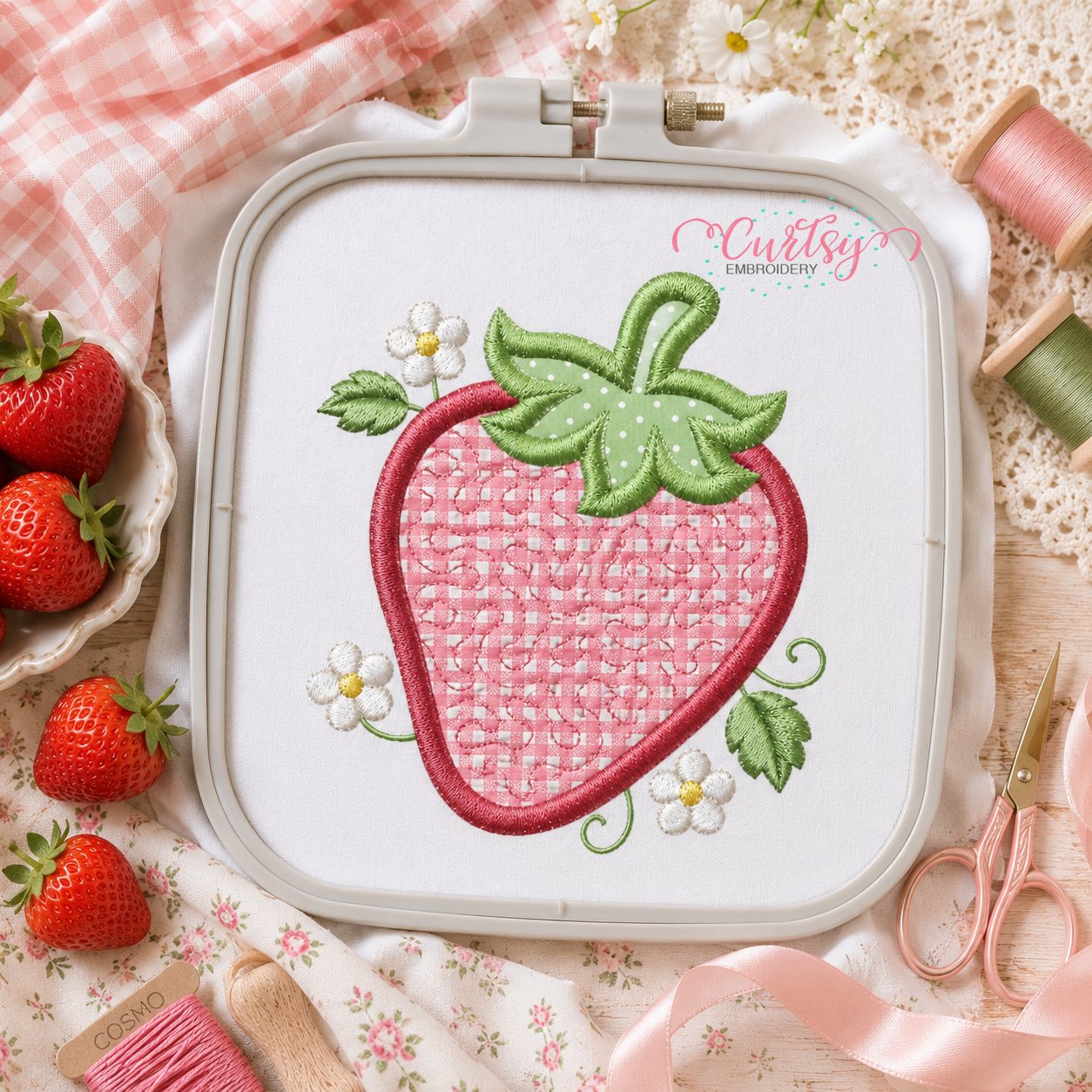 Quilted Strawberry Applique Design _ Logo 3 Quilted Strawberry Applique Design _ Logo 3