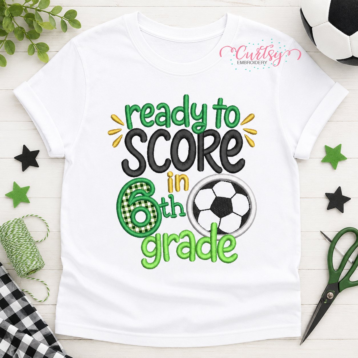 Ready to Score in 6th Grade Soccer Applique Design _ Logo 1