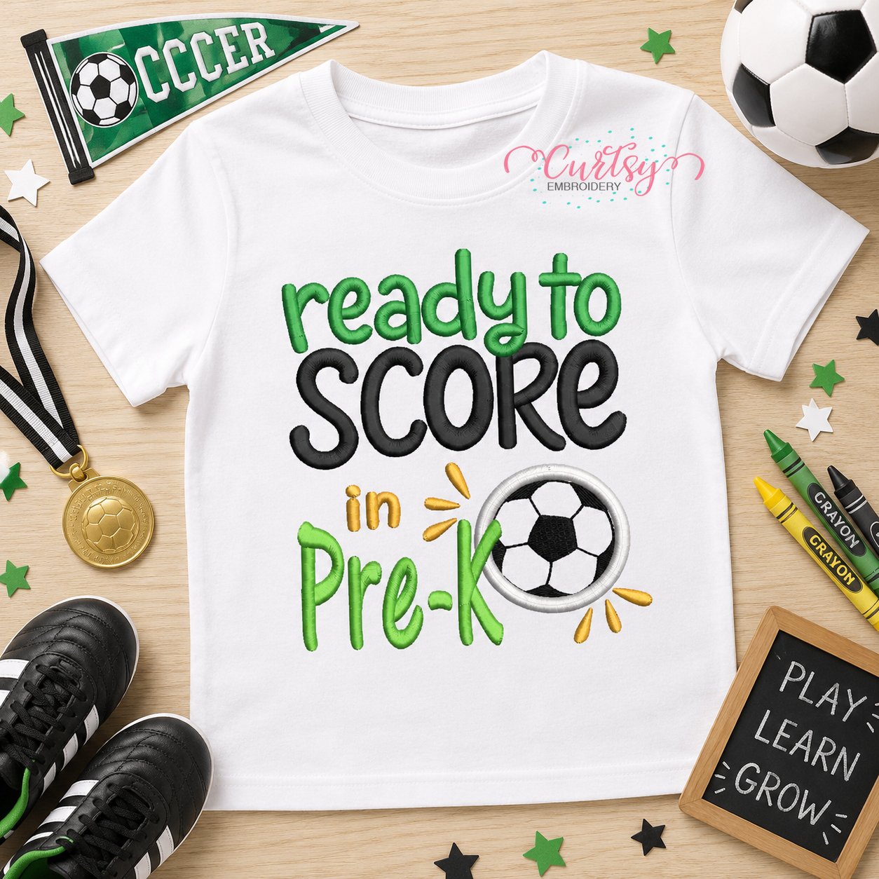 Ready to Score in PreK Embroidery Design _ Logo 1