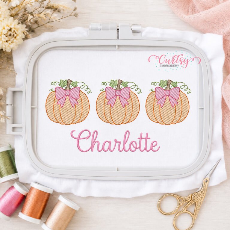 Sketch Fill Pumpkin with Bow Trio Embroidery Design _ Logo 3