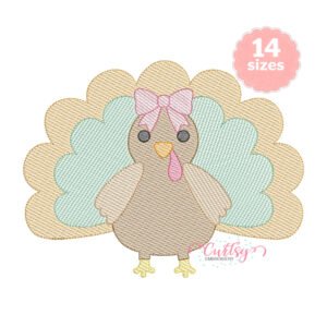Sketch Turkey with Bow Embroidery
