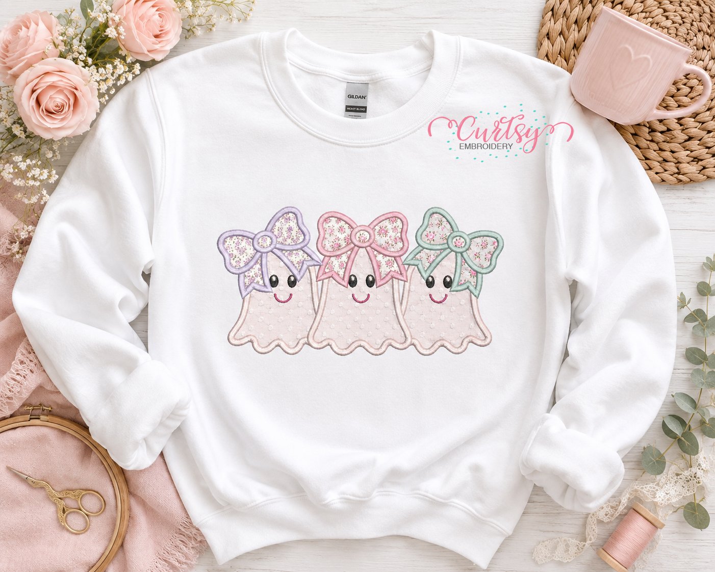 Ghosts with Bows Trio Applique Design _ Logo 1 Ghosts with Bows Trio Applique Design _ Logo 1