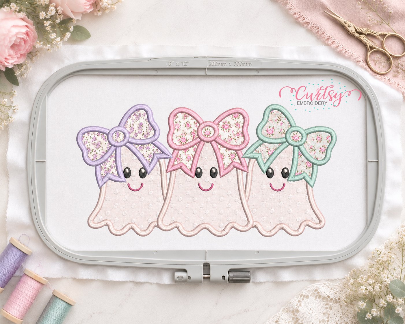 Ghosts with Bows Trio Applique Design _ Logo 2 Ghosts with Bows Trio Applique Design _ Logo 2