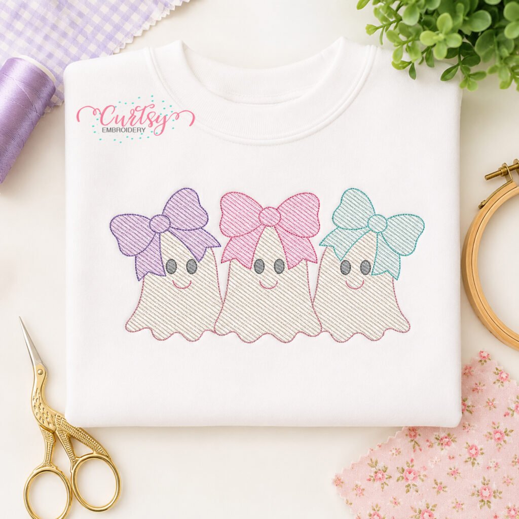 Ghosts with Bows Trio Sketch Fill Embroidery Design _ Etsy 2000