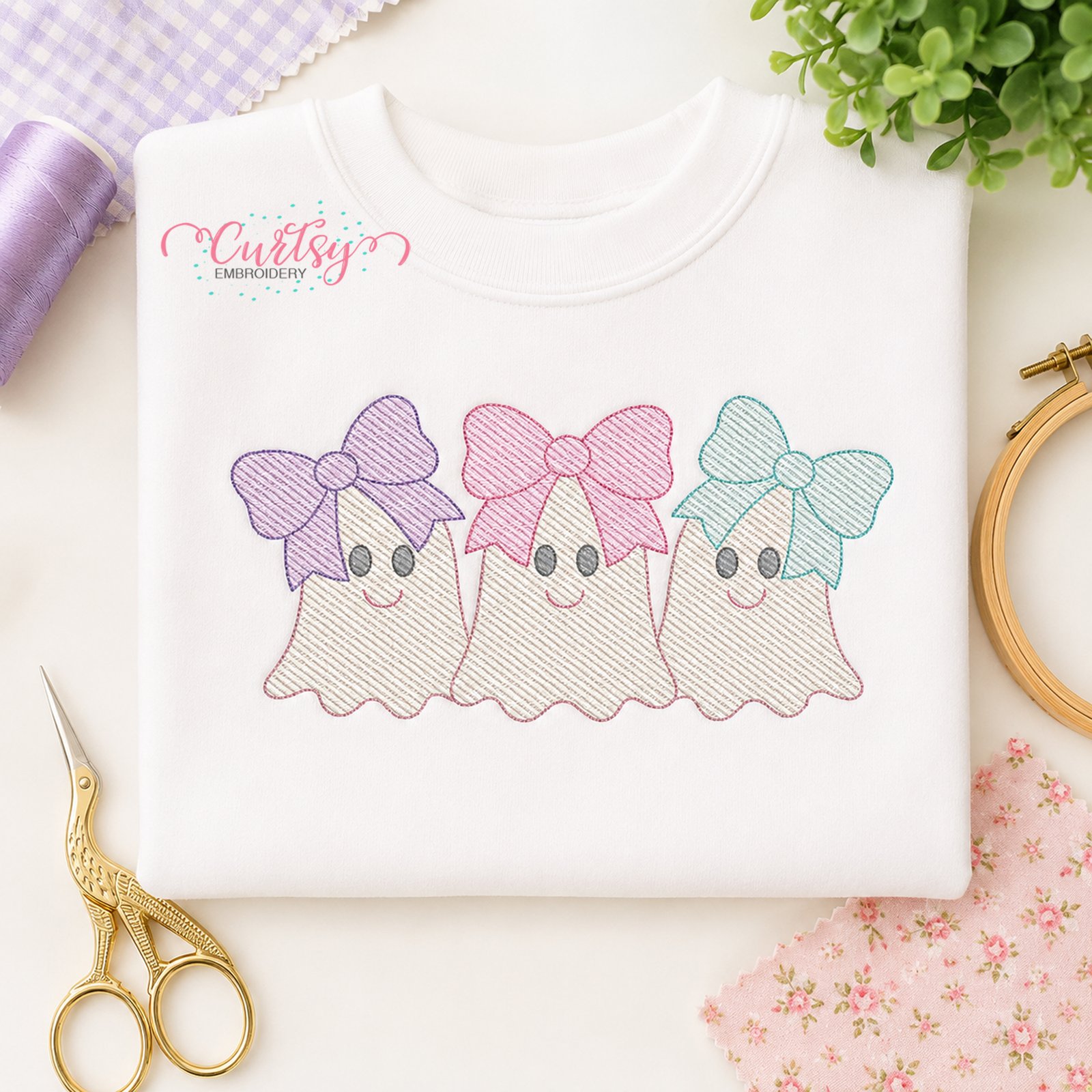 Ghosts with Bows Trio Sketch Fill Embroidery Design _ Etsy 2000