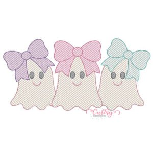 Ghosts with Bows Trio Quick Stitch Halloween Embroidery Design