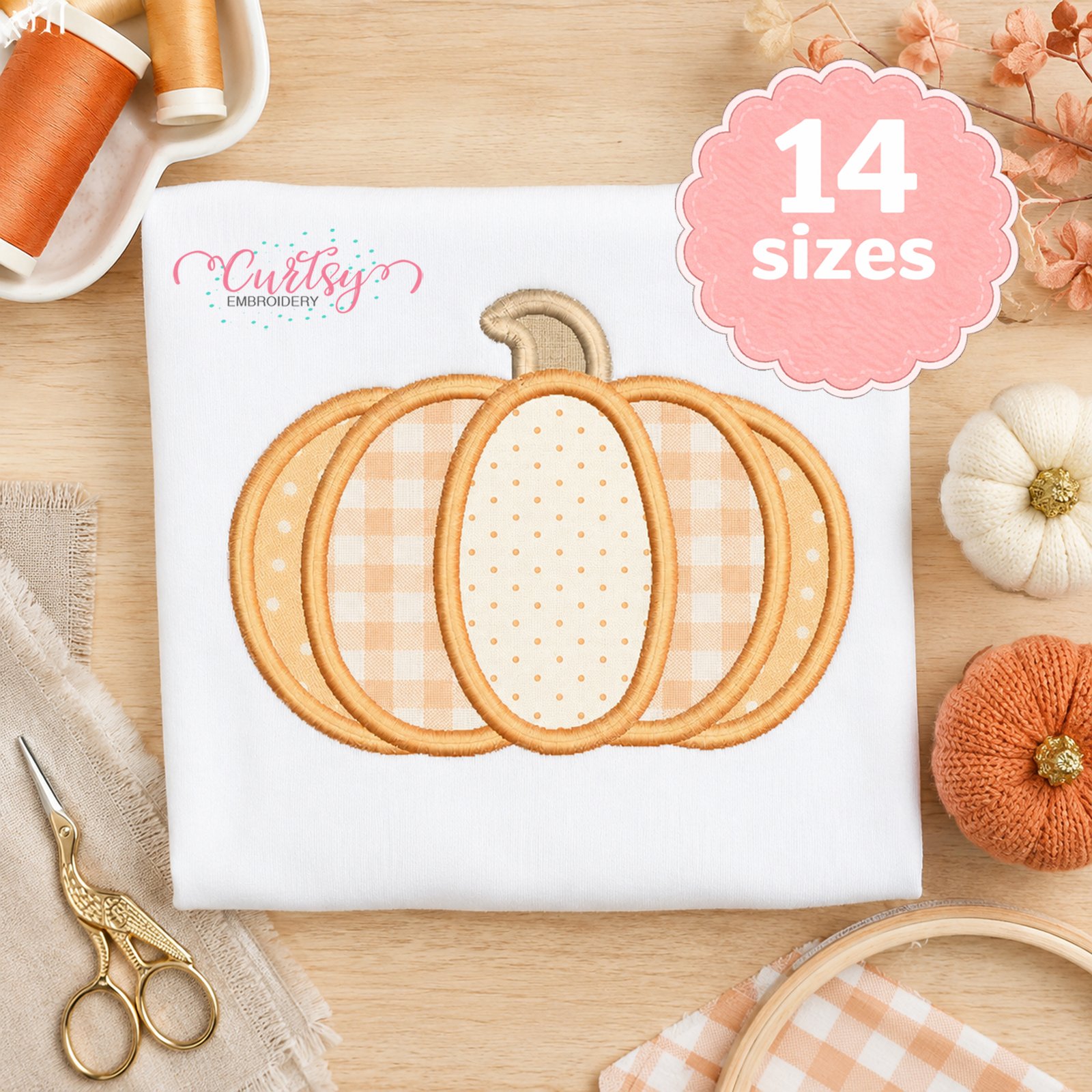 Fall pumpkin applique machine embroidery design