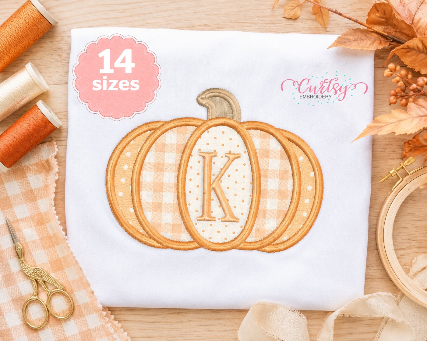 Patchwork pumpkin machine embroidery applique design