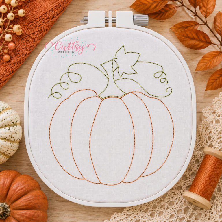 Redwork Pumpkin Embroidery Design _ Logo 2