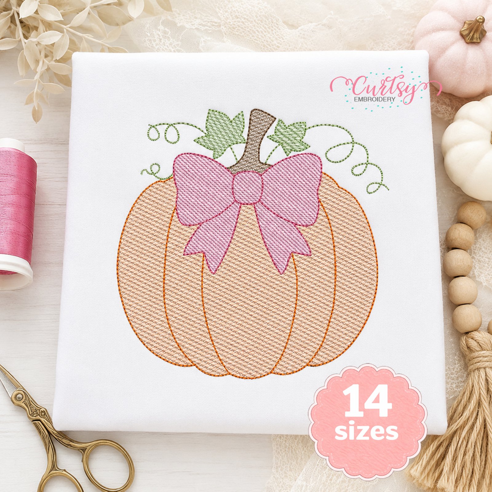 Sketch Pumpkin with Bow Embroidery Design _ Etsy 2000