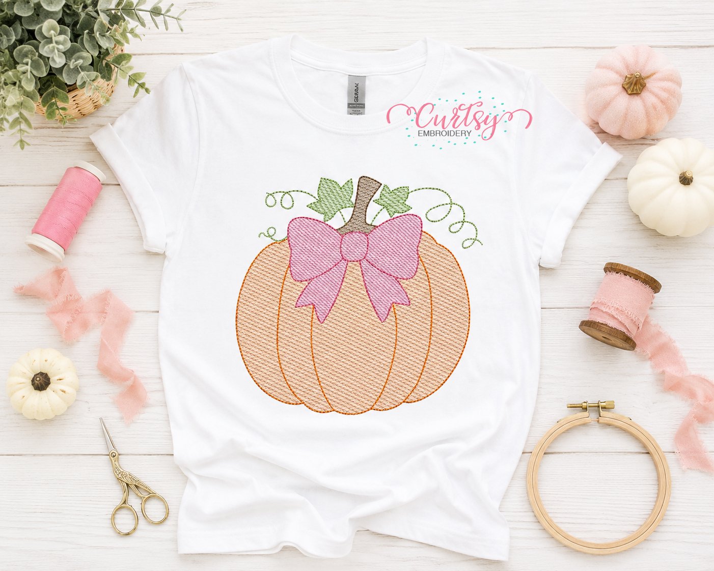 Sketch Pumpkin with Bow Embroidery Design _ Logo 1