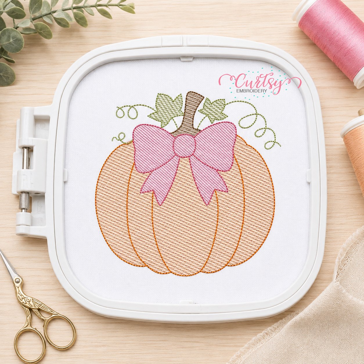 Sketch Pumpkin with Bow Embroidery Design _ Logo 2