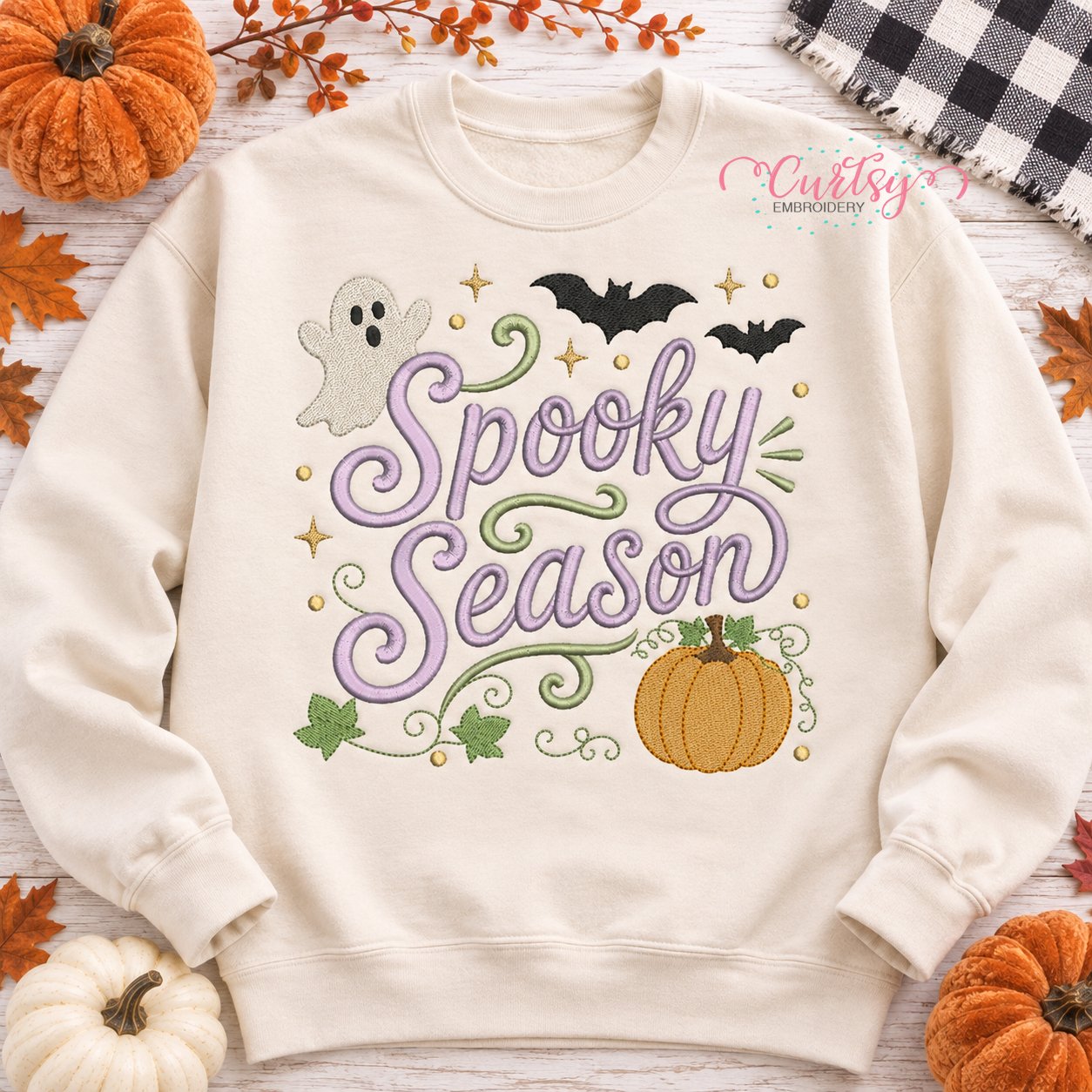 Spooky Season embroidery design on Halloween sweatshirt
