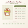 Apple Basket Applique embroidery design measurements for seven hoop sizes with eight included file formats