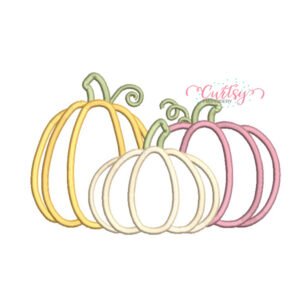 Pumpkin Trio Applique Embroidery Design with three fabric pumpkins for fall machine embroidery projects