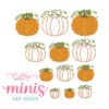 Mini pumpkin embroidery designs in filled and outline styles stitched in an embroidery hoop