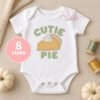 Cutie Pie quick stitch embroidery design stitched on a white baby bodysuit