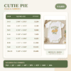 Cutie Pie embroidery design measurements and stitch counts for eight included sizes