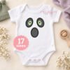 Ghost Face applique embroidery design stitched on a white baby bodysuit
