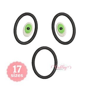 Ghost Face applique machine embroidery design with green eyes and a surprised mouth