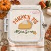 Pumpkin Pie Season Embroidery Design _ Logo 3 Pumpkin Pie Season machine embroidery design hooped in a white plastic embroidery machine hoopv