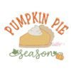 Pumpkin Pie Season Embroidery Design _ Website Pumpkin Pie Season machine embroidery design with a pie slice, fall lettering, leaves and miniature pumpkin