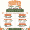 Pumpkin Season applique embroidery design measurements for six hoop sizes with eight included file formats