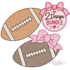 Football embroidery design bundle with classic football and football with bow quick stitch designs