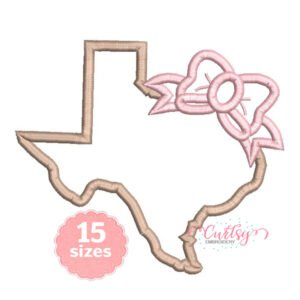 Texas with bow applique embroidery design for machine embroidery