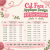 Cat face applique embroidery design finished measurements and included machine embroidery formats