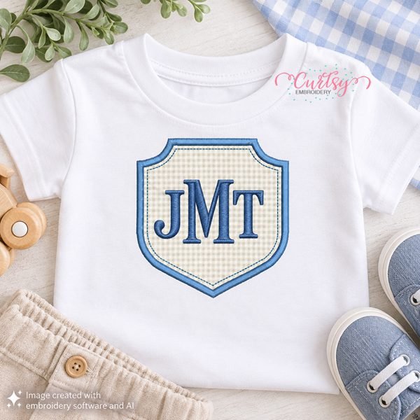 Embroided Writing Crest Applique Embroidery Design | Curtsy Embroidery